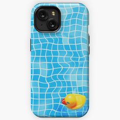 a phone case with an image of a yellow fish swimming in a blue water pool