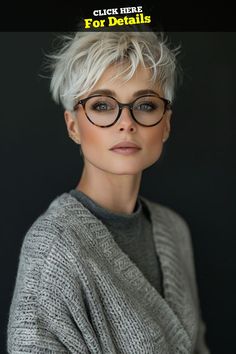 Get Inspired  short hairstyles longer on top
 black updo hairstyles with weave
 knotless braids jackson ms
 knotless braids no middle part
 french braid your own hair for beginners step by step
 short #hairstyles #longer #on #top Short Gray Hair With Glasses, Short Hairstyle Women Funky, Edgy Glasses For Women, Short Pixie Gray Hair, White Hair Pixie Cut, Short Hairstyle Women Over 50 Over 50 With Glasses, Bobs With Glasses, How To Style A Short Pixie, Short Gray Hairstyles Over 60