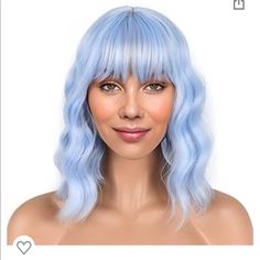 Brand New From Amazon- Light Blue Wig. Missed The Return Window, Never Worn. Perfect For Halloween, Bachelorette Parties, And More! Wavy Shoulder Length Bob, Bob Wigs With Bangs, Fashion Cosplay, Wigs Cosplay, Wig Curly, Bangs For Women, Shoulder Length Bob, Green Wig, Blue Wig