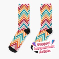 Super soft all-over printed knit socks with extra cushioning in the sole. Suitable for men and women. Vivid retro geometric pattern. Retro Geometric Pattern, Vintage Socks, Retro Geometric, Socks For Sale, Knit Socks, Zig Zag, Knitting Socks, Color Block, Geometric Pattern