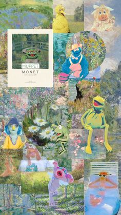 a collage with images of people and animals in them, including an image of a frog