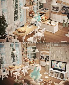 two pictures of a doll house with furniture and decorations