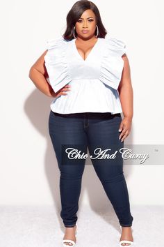 Non-stretch top V neck Sleeveless Ruched Zipper closure 100% polyester Hand wash cold Chic And Curvy, Plus Size White, Top Plus Size, Stretch Top, Ruffled Sleeve Top, Plus Size Top, Plus Size Blouses, Ruffle Top, Plus Size Tops