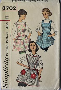 two women wearing aprons, one in an apron and the other in a dress