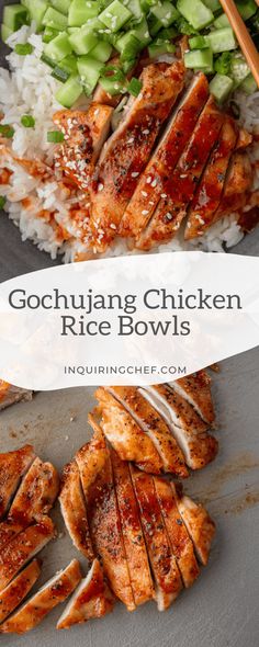 chicken rice bowls with chopsticks on the side