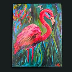 an acrylic painting of a pink flamingo