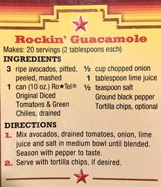 the menu for rockin'guacamole is shown in red and yellow