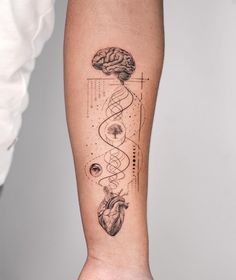 a person's arm with a tattoo on it that has an image of a human brain