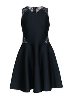 Take this black dress by Ted Baker for a twirl at your next party or event! Crafted from an unexpected fabric with mesh embroidered cutouts, it makes for a delightful take on a classic silhouette. Add a platform heel for a fun night out! Size 6 (TB 2) 88% Polyester, 12% Elastane Fit & flare silhouette Rose gold back zip closure Embroidered mesh side and back cutouts Scuba knit fabric Bust 35" Waist 29" Shoulder to hem 35.5" Scuba Knit, Bright Patterns, Platform Heel, Classic Silhouette, 50's Dress, Black Sleeveless, Fit Flare Dress, Flare Skirt, Platform Heels