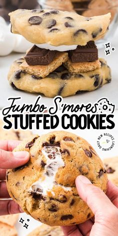 Smores Cookies Graham Cookies Recipe, S’mores Brookie, Stuffed Smores Cookies, How To Make Stuffed Cookies, S'mores Cookies Recipe, Simple S’mores Cookies, Stuffed Cookie Pie, Stuffed Cookies Recipes, Smores Cookies Recipes