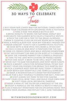 the 30 ways to celebrate june in red, green and white with text overlay