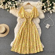 Lasaky - Long, Flowy Sundress for the Coast Summer Dress Korean, Aliexpress Dresses, Flowy Sundress, Long Sundress, Floral Corset, Casual Chique, Floral Fit, Extra Long Sleeves, Womens Floral Dress