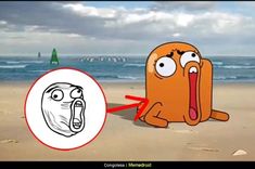 an image of a cartoon dog on the beach with its mouth open and tongue out