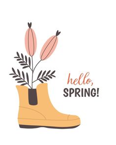 Rubber boot with hand drawn spring flowers. Vector illustration. Cute vector illustration for spring design. Flat vintage style. Boots Illustration, Inktober Inspiration, Cute Vector Illustration, Cute Vector, Flowers Vector, Illustration Cute, Rubber Boot, Spring Design, Spring Flowers