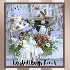 an image of a decorated window sill with flowers on it and a skull in the center