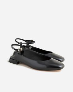 J.Crew: Ankle-strap Flats In Leather For Women Formal Ankle Strap Flats, Leather Flats With Ankle Strap For Work, Ankle Strap Flats With Removable Insole, Ankle Strap Flats, Neutral Minimalist, Leather Silver, Silver Mirrors, Leather Flats, Metallic Leather