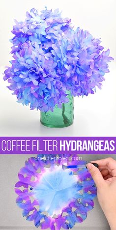 Coffee Filter Hydrangeas | DIY Coffee Filter Flowers Coffee Filter Hydrangeas, Elegant Decorations, Toddler Craft, Arts And Crafts For Adults, Papercraft Ideas, Paper Decor, Folding Origami