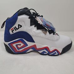 New Without Box Classic Basketball Shoes With Abzorb Midsole, Retro White Basketball Shoes With Cushioned Footbed, Retro White Lace-up Basketball Shoes, Throwback White Lace-up Basketball Shoes, Sequin Sneakers, Shoes Fila, Hiking Sneakers, Fila Shoes, Fashion Shoes Sneakers