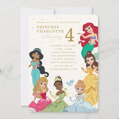 the princess birthday party card is shown