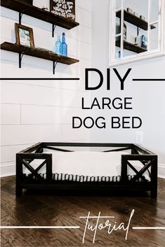 the diy large dog bed is made from an old wooden frame and has been painted black