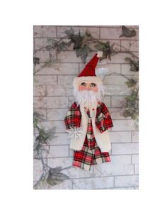 Santa Claus Art Doll/ Wreath Ornament, Christmas Gnome / Christmas Wreath, Santa Claus Decor / Christmas Décor, Santa Décor, Door Decor Red Plaid Outfit, Plaid Outfit, White Faux Fur Coat, Santa Decorations