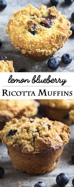 lemon blueberry ricotta muffins with fresh blueberries on top and bottom