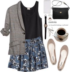 "Belle" by jocelynjasso2005 on Polyvore Rok Midi, Cute Coffee Shop, Outfit Trends, Fashion Attire, Mode Inspo, Look Vintage, Mode Inspiration, Looks Vintage, Outfits Casuales