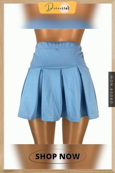 Sexy Women Summer High Waist Solid Color Pleated Mini Skirt Casual Short Tennis Skirt For Party, Trendy Stretch High Waist Pleated Skirt, Casual Solid Color Tennis Skirt For Party, Trendy High Waist Lined Tennis Skirt, Trendy High-waist Lined Tennis Skirt, Trendy Fitted Blue Tennis Skirt, Trendy High Waist Blue Tennis Skirt, Color Pick, Pleated Mini Skirt