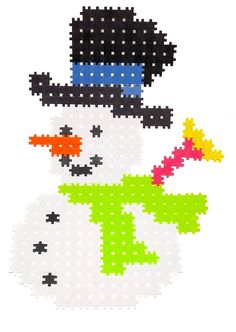 a pixelated snowman with a hat and scarf