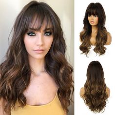 Long Wig With Bangs, Ombre Wavy Hair, Ombre Blond, Natural Wigs, Red Wigs, Ombre Wigs, Wig With Bangs, Brown Wig, Brown Ombre