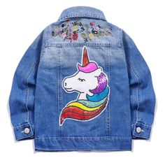 PRICES MAY VARY. 【Unicorn Denim Jackets for Girls】Every girls have a cow boy denim dream. YIYI little girls sequin unicorn jean jackets is covered in sparkly sequins made of cotton,polyester and soft material inside, skin-friendly and breathable, no harm to kids' skin. Your princess will love it. 【Girls Classic Jean Jackets】Classic Girls casual denim button down coat outwear features stylish button up and down, cute embroidery, animals, unicorn, rainbow,graphics, sunshine smile face, and so on, Autumn Outwear, Jean Jacket For Girls, Casual Denim Jacket, Kids Motorcycle, Girls Denim Jacket, Distressed Jean Jacket, Embroidered Denim Jacket, Distressed Jacket, Jacket Zipper