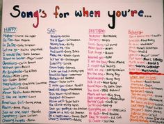 a poster with words written on it that say song's for when you're