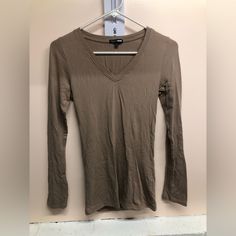 Mocha Colored Long Sleeve V-Neck Shirt Size M Never Worn Casual Brown V-neck Top, Brown Cotton V-neck Top, Khaki Cotton V-neck Top, Mocha Color, Fashion Nova Tops, Neck Shirt, Shirt Color, Mocha, Fashion Nova