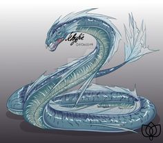 a drawing of a blue dragon with white wings