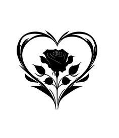 a black and white heart shaped rose with leaves