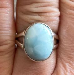 Larimar Sterling Silver Ring US Size 8 Larimar Stone is 16x12mm 6g Sterling Silver, stamped 925 Larimar was mined in the Dominican Republic Rings With Stones, Tiffany Stone, Larimar Stone, Natural Stone Jewelry, The Dominican Republic, Dominican Republic, Rings Statement, Stone Jewelry, Stone Rings