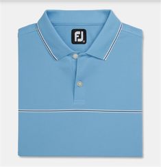 a light blue polo shirt with white stripes