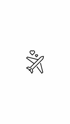 an airplane flying in the sky with hearts on it's tail line art drawing