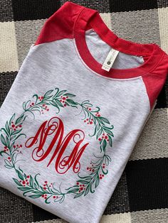 Christmas Cotton Shirt, Holiday Red Cotton Shirt, Holiday Cotton Crew Neck Shirt, Monogram Christmas Shirts, Christmas Vinyl Projects, Christmas Shirts Vinyl, Christmas Monogram Shirt, Monogram Shirt