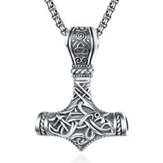 PRICES MAY VARY. MEANINGFUL JEWELRY - Mjolnir is one of the most powerful Norse symbols. It was used for blessing the holy events. This viking necklace for luck and protection amulet. It's the best viking necklace for men. MATERIAL - Mjolnir hammer necklace is made of 925 sterling silver and add Oxidation process, no nickel, no lead, no cadmium and hypoallergenic. It won't turn your skin green or black! SIZE - Mjolnir Pendant: 30*27 mm/1.18*1.06 inch, Chain Length: 22+2 in long 2.5 mm width stai Norse Necklace, Thor's Hammer Necklace, Mjolnir Pendant, Hammered Necklace, Norse Jewelry, Viking Necklace, Sterling Silver Anklet, Mens Jewelry Necklace, Thors Hammer