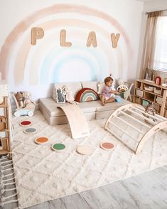 a child's play room with toys and decor