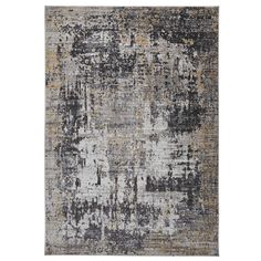 an abstract rug with grey, yellow and black colors on the bottom half of it