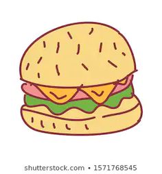 a drawing of a hamburger with cheese and lettuce