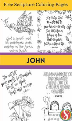 two different coloring pages with the words john and john on each page, one has an image