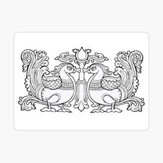 two birds with ornate designs in black and white on a white background sticker for laptops