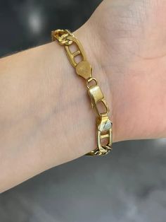 14K Yellow Gold Men's Anchor Link Bracelet For Sale at 1stDibs 14k Gold Polished Finish Cuban Link Bracelet, 14k Gold Cuban Link Bracelet With Polished Finish, 14k Gold Cuban Link Bracelet With Oval Links, Link Bracelets, Chain Bracelet, Lobster Clasp, Yellow Gold, Bracelet, Chain