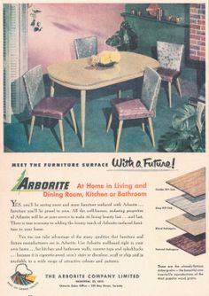 an ad for the arottte furniture company, with a table and four chairs