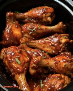 chicken wings with sauce in a slow cooker