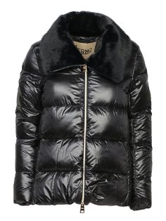 Synthetic->polyamide, 100% Black Outerwear, Elegant Jacket, Herno Jacket, Rick Owens Jacket, Black Puffer Jacket, Golden Goose Shoes, Black Puffer, Padded Jacket, Fur Collar