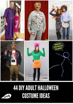 some people are dressed up in costumes for halloween and the words, 4 diy adult halloween costume ideas